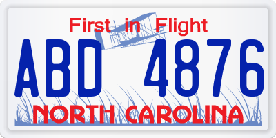 NC license plate ABD4876