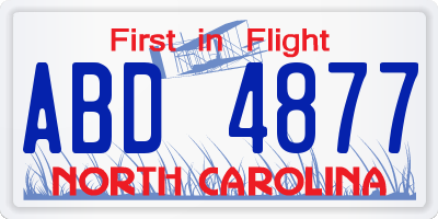 NC license plate ABD4877
