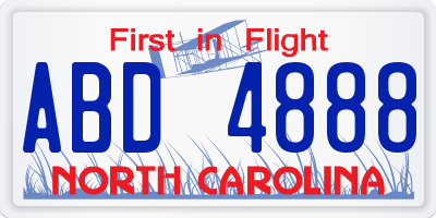 NC license plate ABD4888