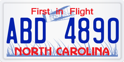 NC license plate ABD4890