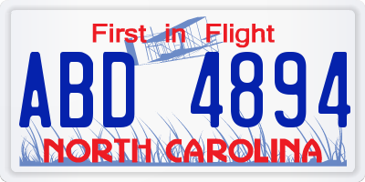 NC license plate ABD4894