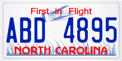 NC license plate ABD4895