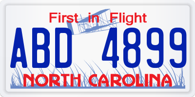 NC license plate ABD4899