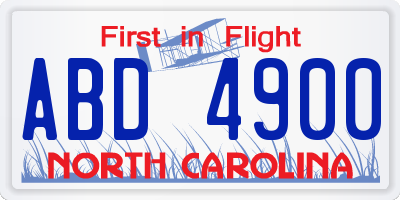 NC license plate ABD4900