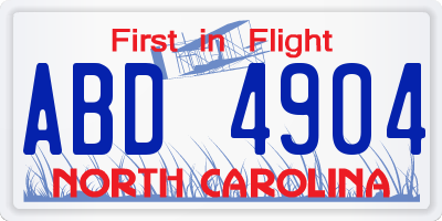 NC license plate ABD4904