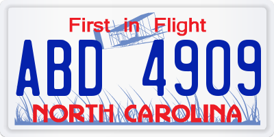 NC license plate ABD4909
