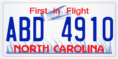 NC license plate ABD4910