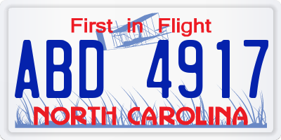 NC license plate ABD4917