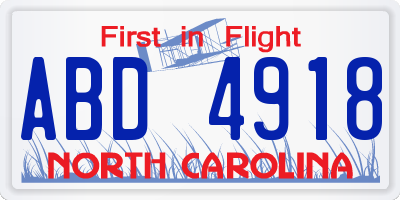 NC license plate ABD4918