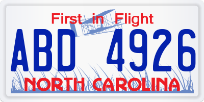NC license plate ABD4926