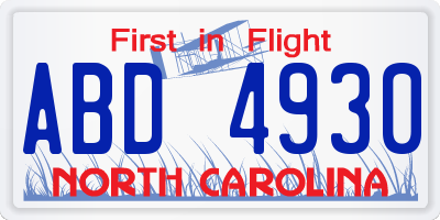 NC license plate ABD4930
