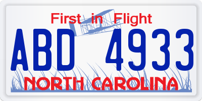 NC license plate ABD4933