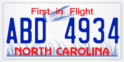 NC license plate ABD4934