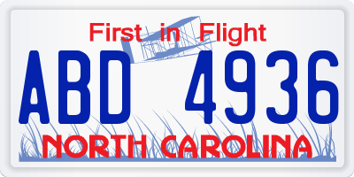 NC license plate ABD4936