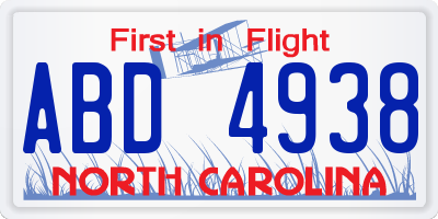 NC license plate ABD4938