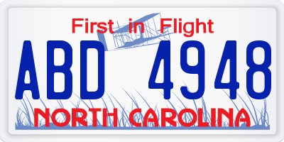 NC license plate ABD4948