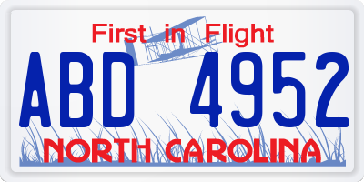 NC license plate ABD4952