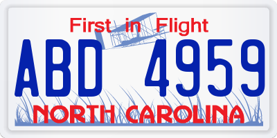 NC license plate ABD4959