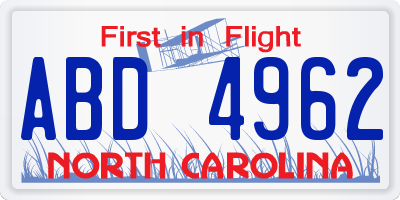 NC license plate ABD4962