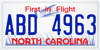 NC license plate ABD4963