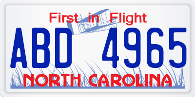 NC license plate ABD4965