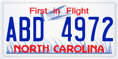 NC license plate ABD4972