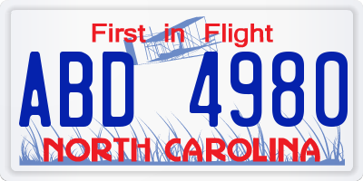NC license plate ABD4980