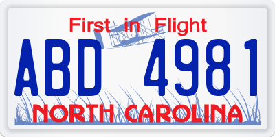 NC license plate ABD4981
