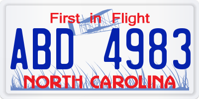 NC license plate ABD4983