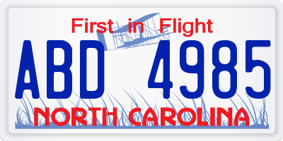 NC license plate ABD4985