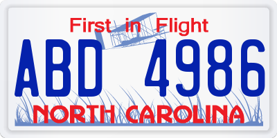 NC license plate ABD4986