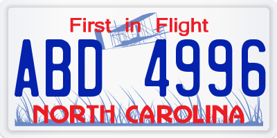 NC license plate ABD4996