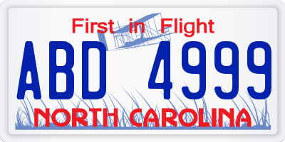 NC license plate ABD4999