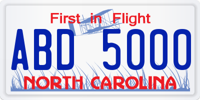 NC license plate ABD5000