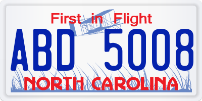 NC license plate ABD5008