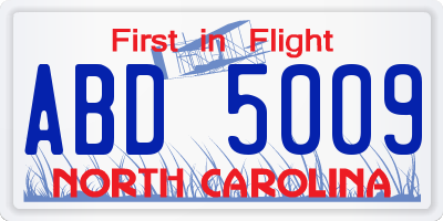 NC license plate ABD5009