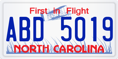 NC license plate ABD5019