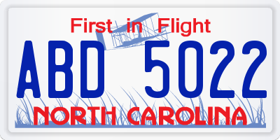 NC license plate ABD5022
