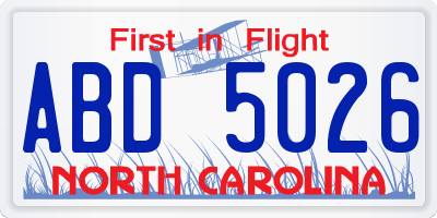 NC license plate ABD5026