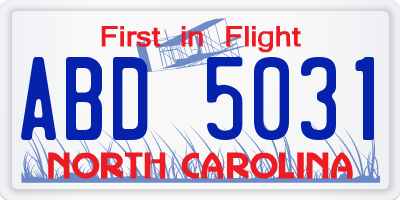 NC license plate ABD5031