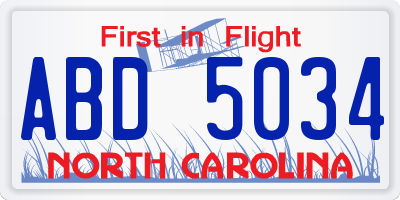 NC license plate ABD5034