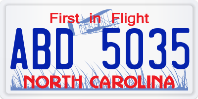 NC license plate ABD5035