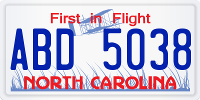 NC license plate ABD5038