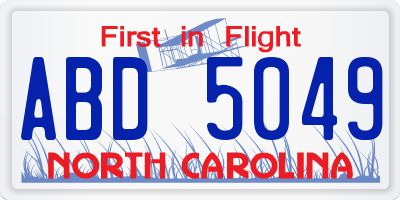 NC license plate ABD5049