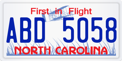 NC license plate ABD5058