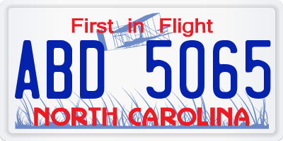 NC license plate ABD5065