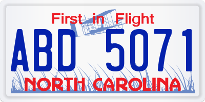 NC license plate ABD5071