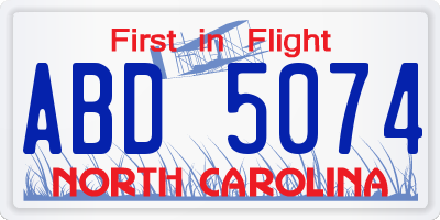 NC license plate ABD5074