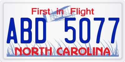NC license plate ABD5077