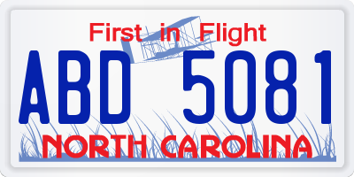 NC license plate ABD5081
